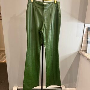 Anthropology Avec Les Filles Emerald Green Faux Leather Pleated Flare Pants